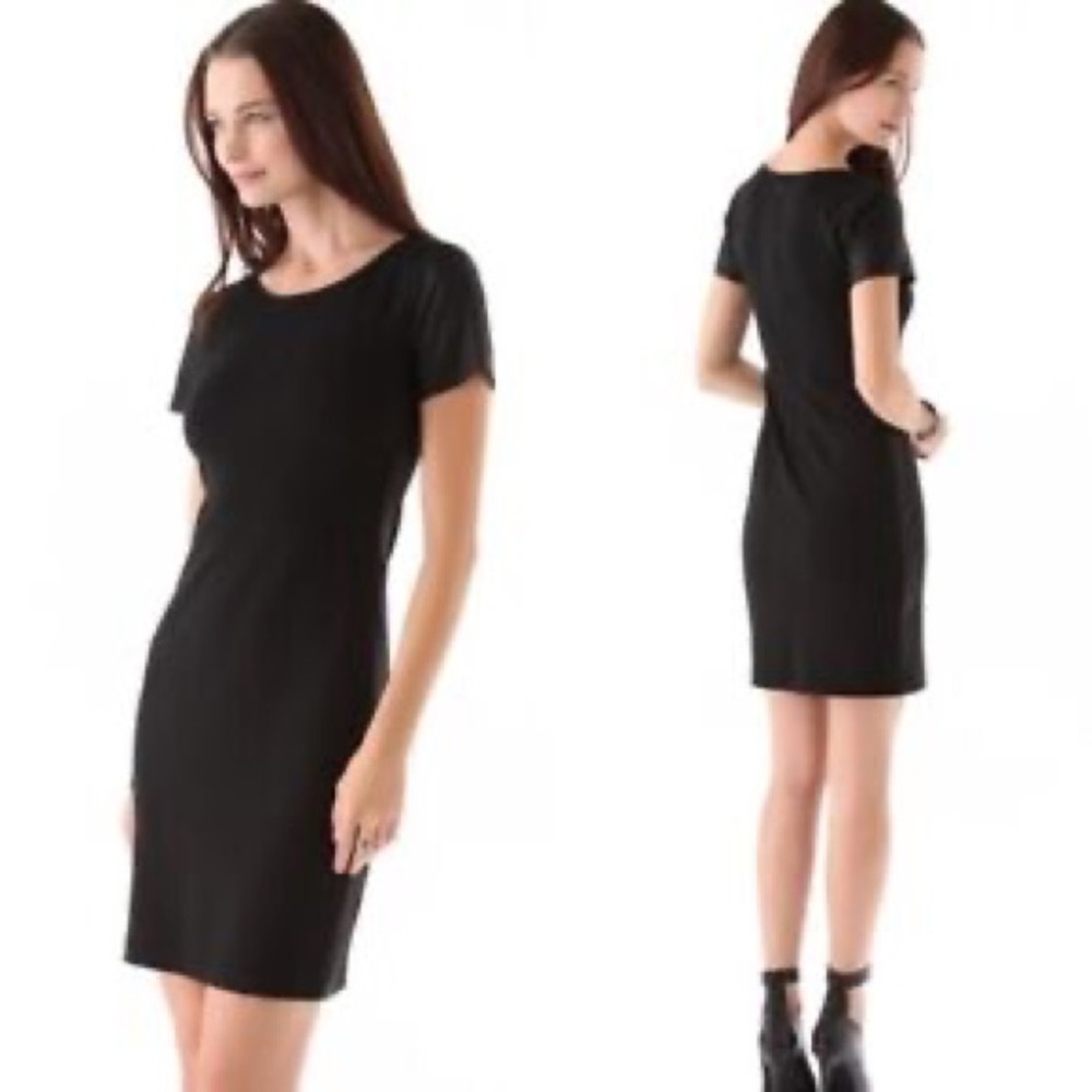 Theory Black Short Sleeve Dress - Jersey With Leather Paneled Sides